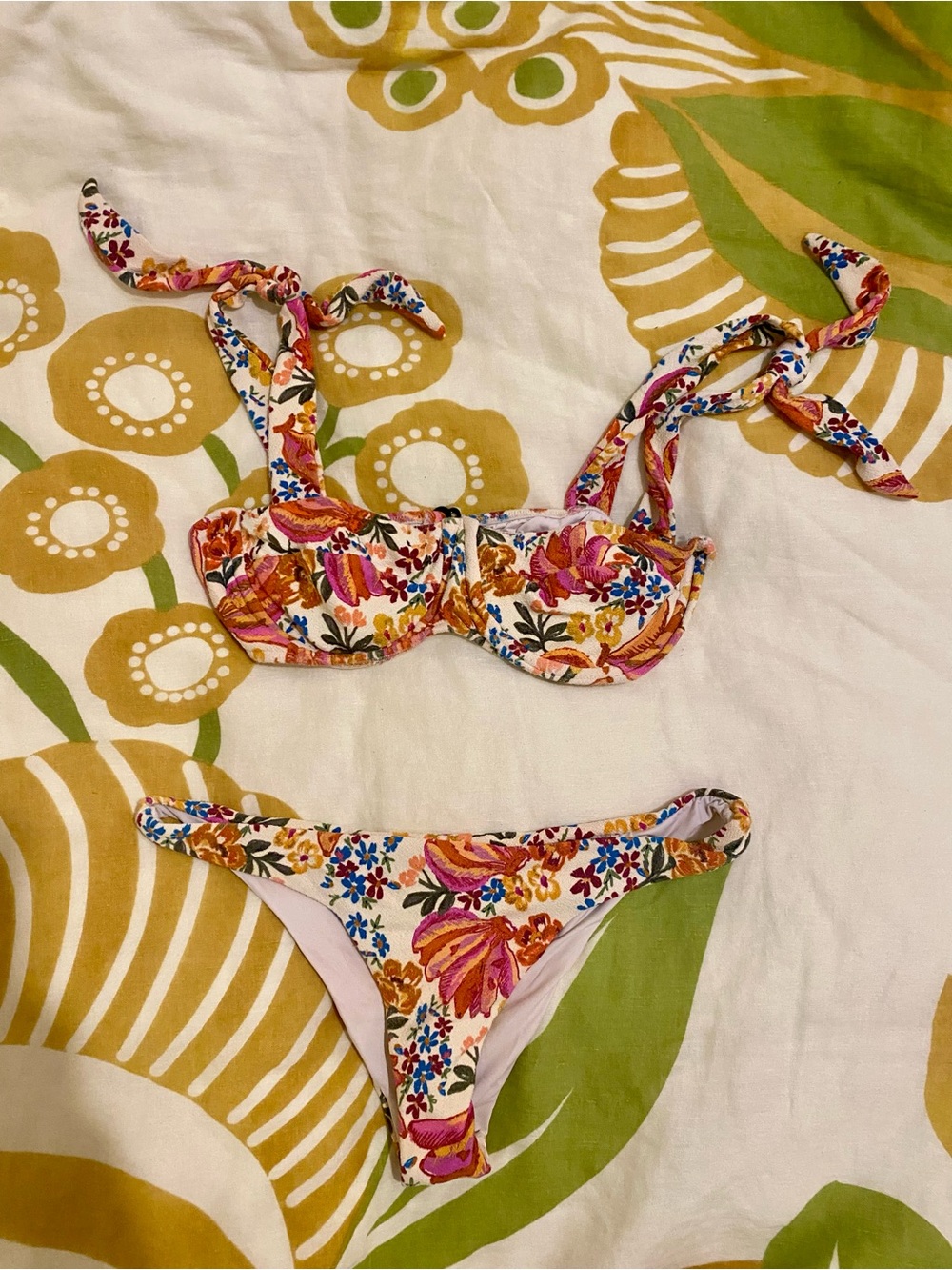 FARM Rio Floral Bikini Top and Bottom in White, Pink, Orange, Blue